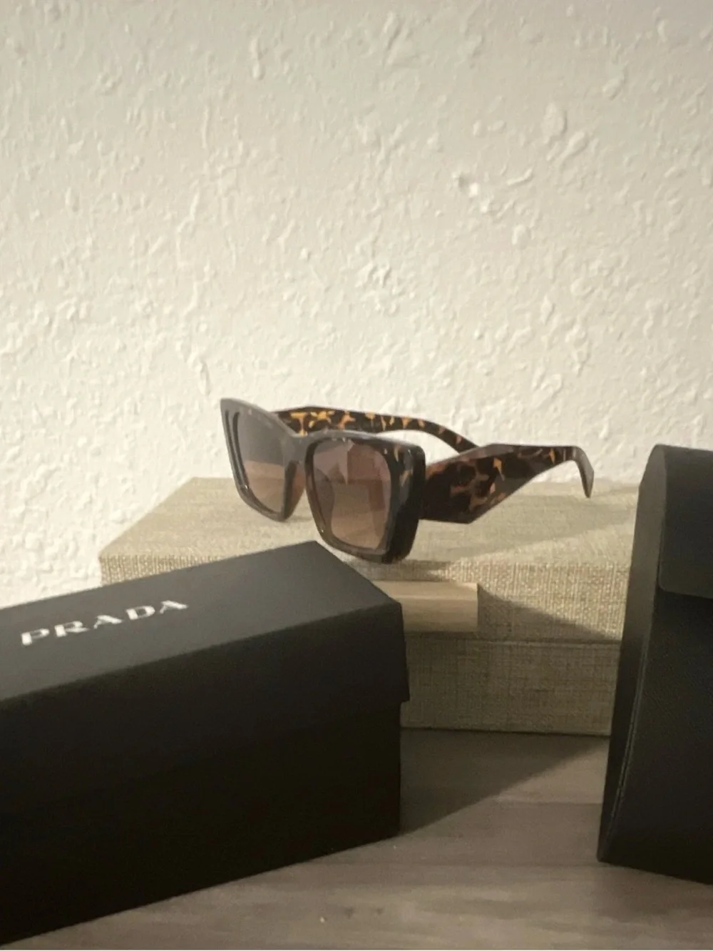 Prada Tortoiseshell Rectangular Sunglasses with Brown Lenses